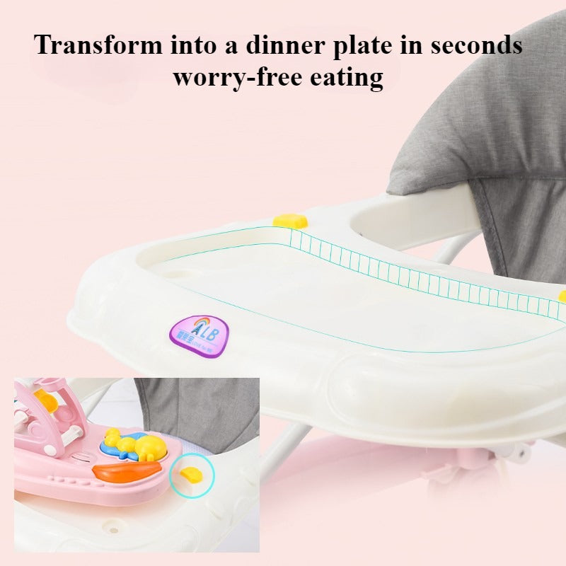 Push Handle Baby Push Walker with Music Light Spinning Toy, Safety Brake Floor Mats, Baby Walker Anti slip Dining Tray