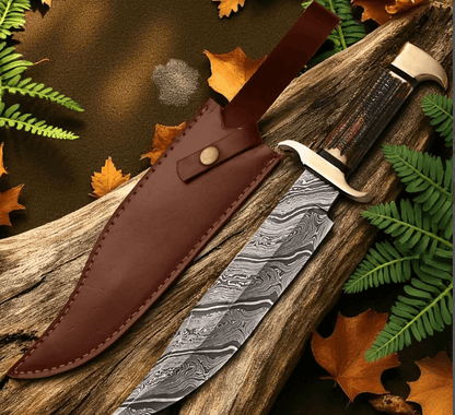 18 Handmade Snake Damascus Steel Bowie Knife  Deer Horn Handle  Custom Full Tang Hunting  Survival  2