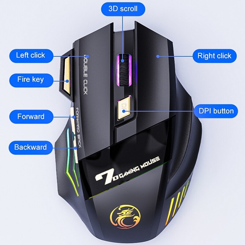 USB Wireless Gaming Mouse Silent Mouse Dual Mode Rechargeable Multiple Keys With Bluetooth And Colo 2