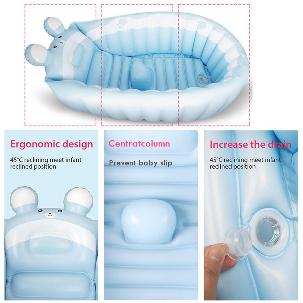 Portable Newborn Shower Products, Cute Children Inflatable Bathtub Manual Inflatable Baby Bath Cartoon Kids