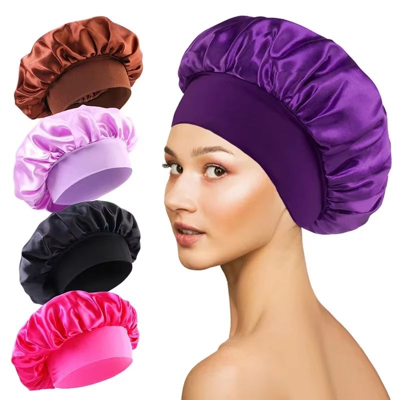 Soft Satin Lined Bonnet for Long Hair Sleep and Shower Cap