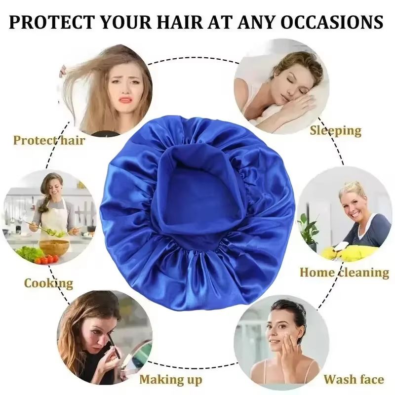 Soft Satin Lined Bonnet For Long Hair Sleep And Shower Cap 3