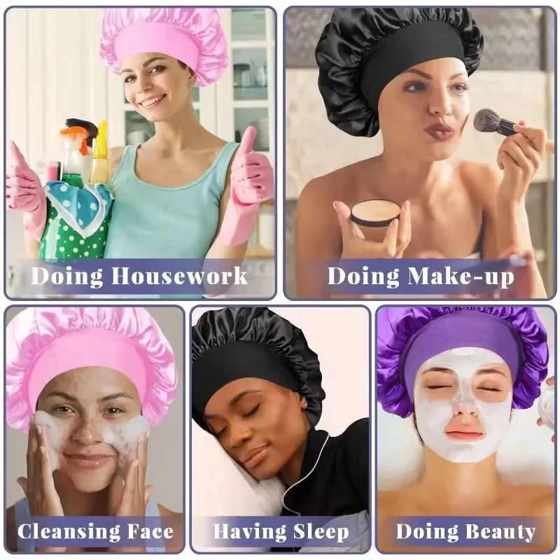 Soft Satin Lined Bonnet For Long Hair Sleep And Shower Cap 4