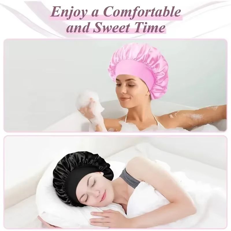 Soft Satin Lined Bonnet For Long Hair Sleep And Shower Cap 5