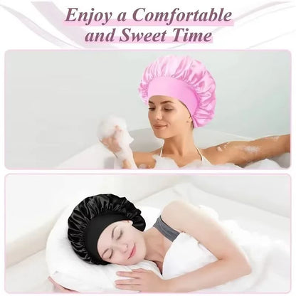 Soft Satin Lined Bonnet For Long Hair Sleep And Shower Cap 5