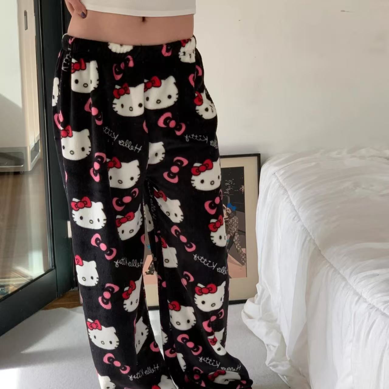 Sanrio Anime Womens Pajama Pants Hello Kitty Pajamas Pants Cartoon Fashion Home Sleepwear Trousers  2