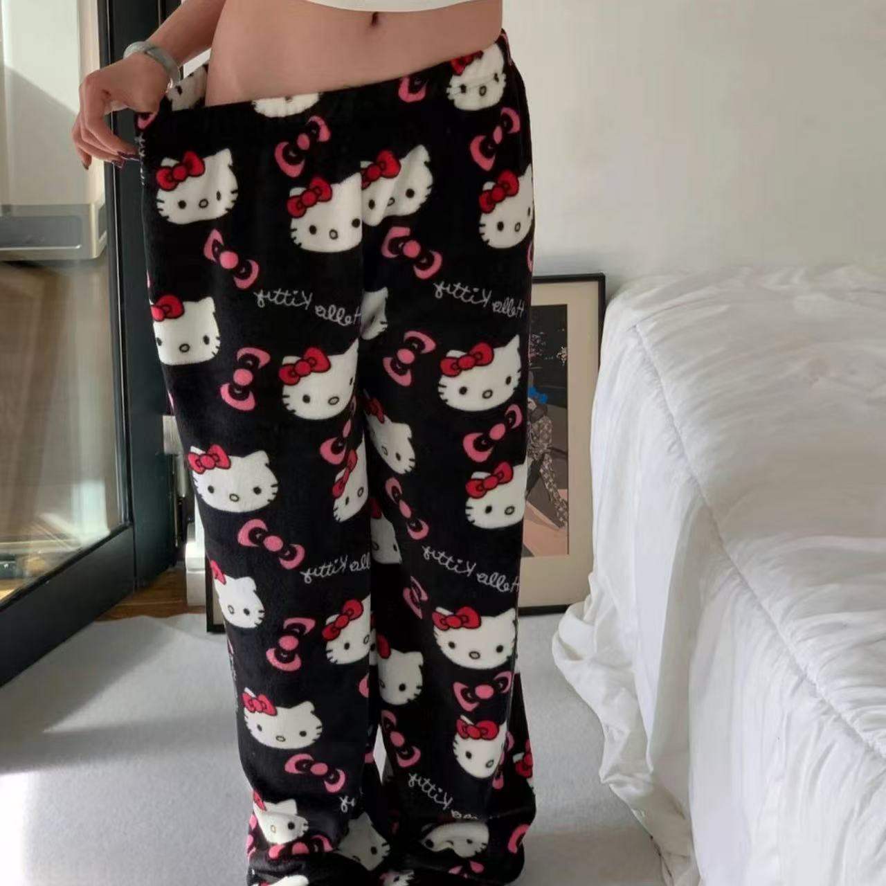 Sanrio Anime Womens Pajama Pants Hello Kitty Pajamas Pants Cartoon Fashion Home Sleepwear Trousers  3