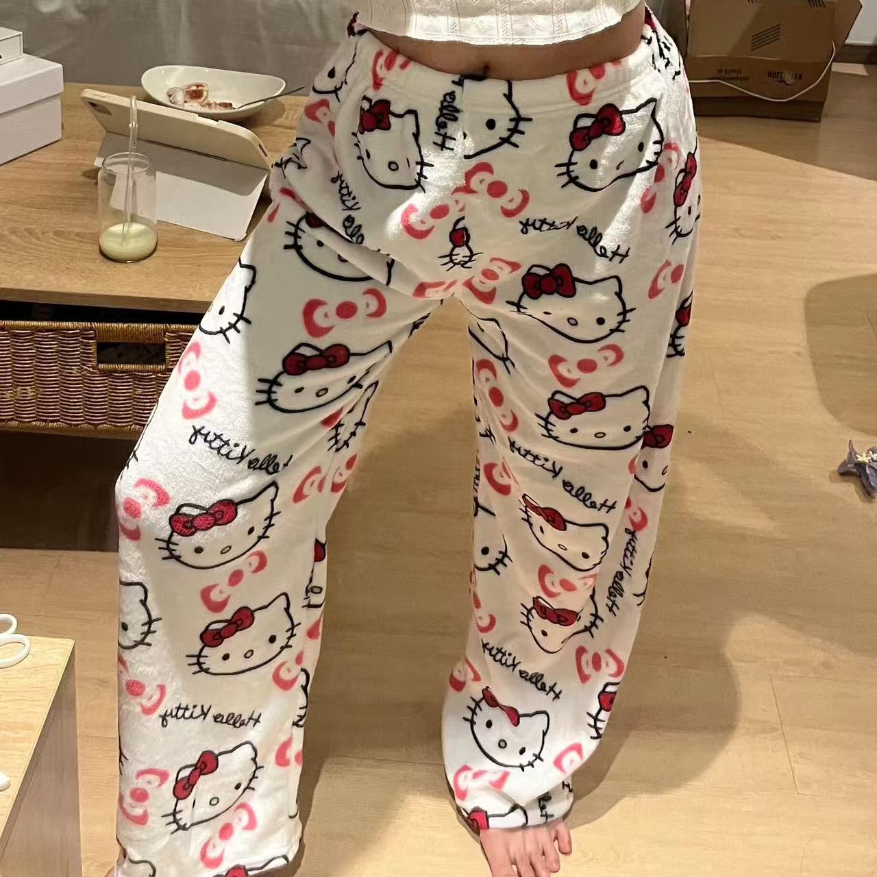 Sanrio Anime Womens Pajama Pants Hello Kitty Pajamas Pants Cartoon Fashion Home Sleepwear Trousers  4