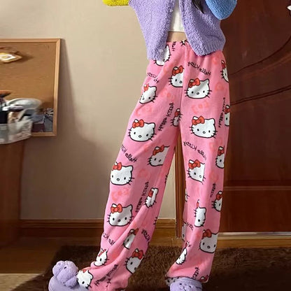 Sanrio Anime Womens Pajama Pants Hello Kitty Pajamas Pants Cartoon Fashion Home Sleepwear Trousers  5