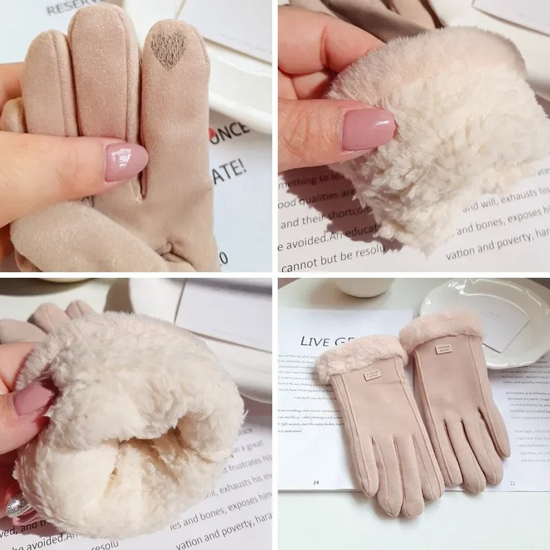 Fashion Suede Women Winter Gloves Thick Plush Touchscreen Driving Sports Mittens 2