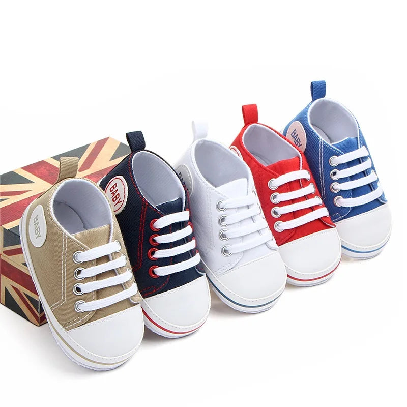 Cute Newborn Baby Canvas Shoes, Soft Sole Crib Sneakers for Infant Toddler First Walkers