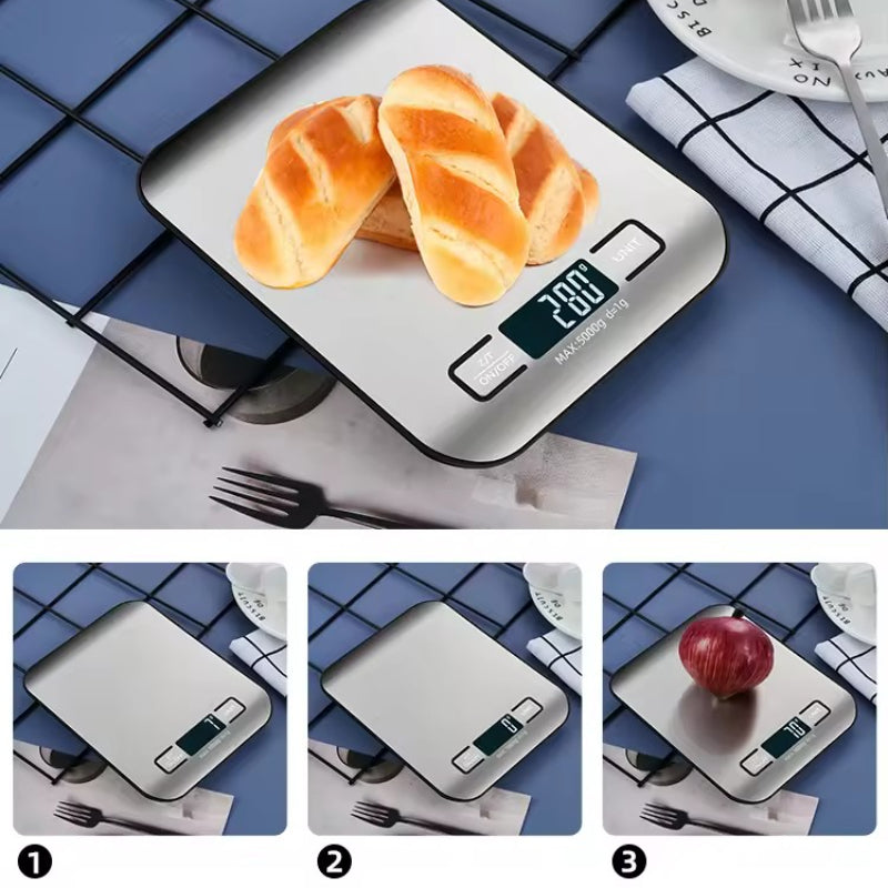 Digital Kitchen Scale 5kg Stainless Steel Panel, LED Display Electronic Scales for Home, Food, Jewellery, Weighing