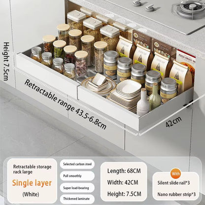 Expandable Pull Out Kitchen Cabinet Organizer With Adjustable Sliding Shelves 6