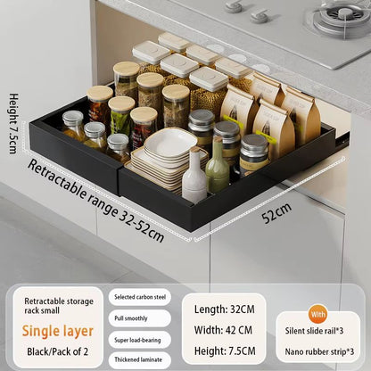 Expandable Pull Out Kitchen Cabinet Organizer With Adjustable Sliding Shelves 13
