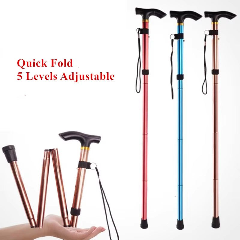 Telescopic Fold Crutches, Multifunction Walking Stick, Hiking Stick for Elderly, Outdoor Metal Cane