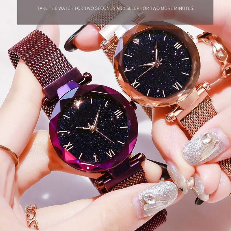 Womens Starry Sky Quartz Watch With Magnetic Mesh Strap 4