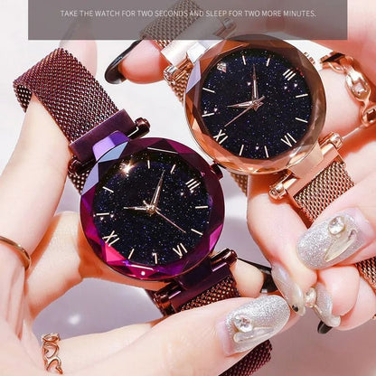 Womens Starry Sky Quartz Watch With Magnetic Mesh Strap 4