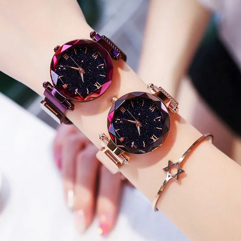 Womens Starry Sky Quartz Watch With Magnetic Mesh Strap 5