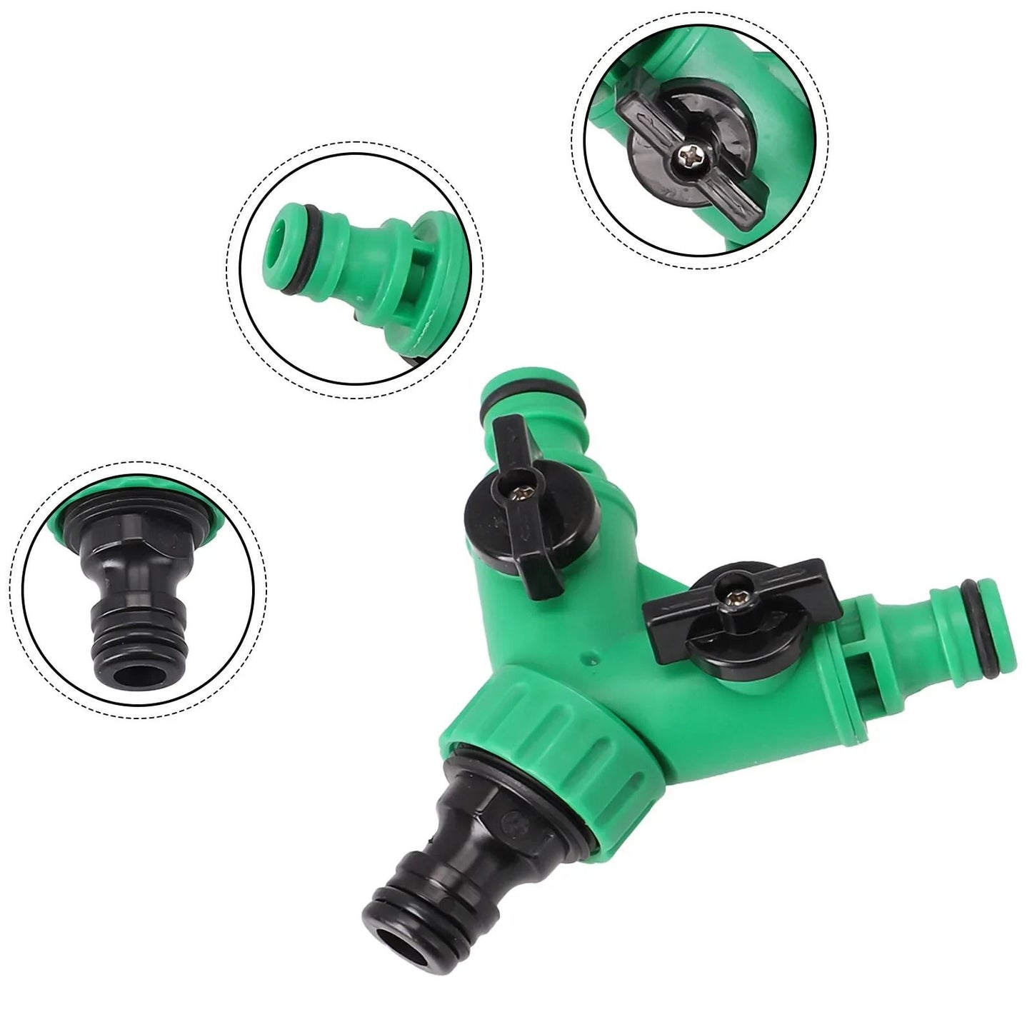 Garden Water Pipe Connector Y Shape Hose Splitter With Valve Plastic Two Way Adapter 1