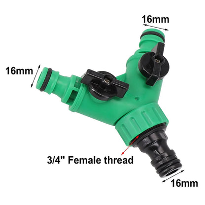 Garden Water Pipe Connector Y Shape Hose Splitter With Valve Plastic Two Way Adapter 2