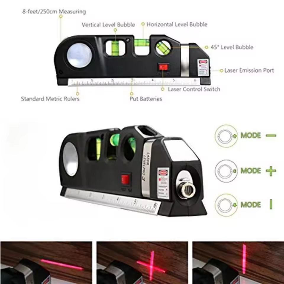PrecisionPro 8Ft Laser Level  Measuring Tape  Horizontal  Vertical Aligner Standard  Metric 2