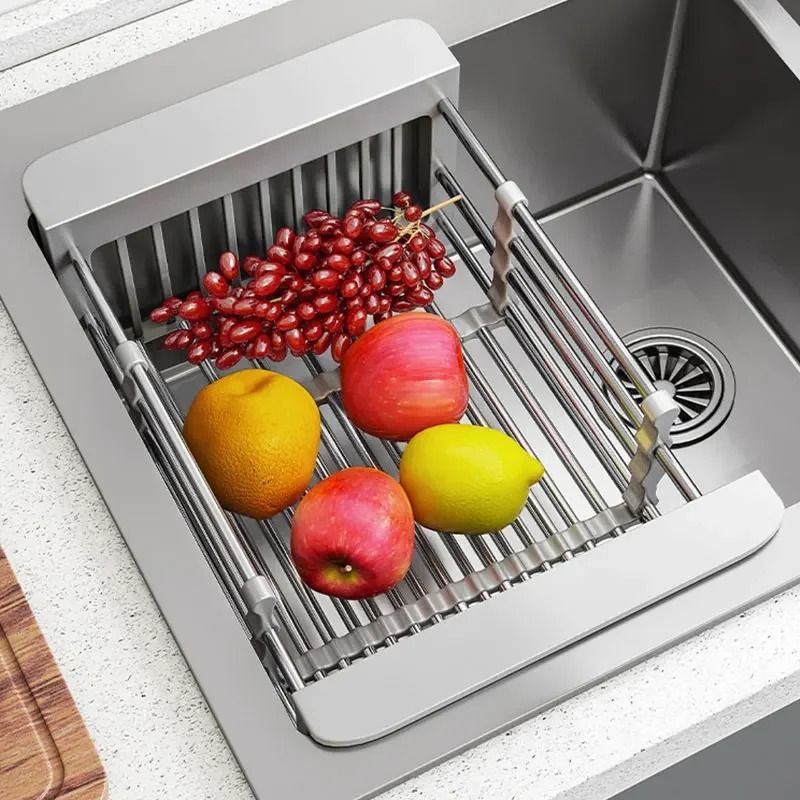 Folding Kitchen Sink Drain Rack Stainless Steel Dish Drain Basket Space Saving Sink Organizer