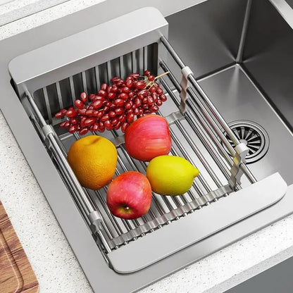 Folding Kitchen Sink Drain Rack Stainless Steel Dish Drain Basket Space Saving Sink Organizer