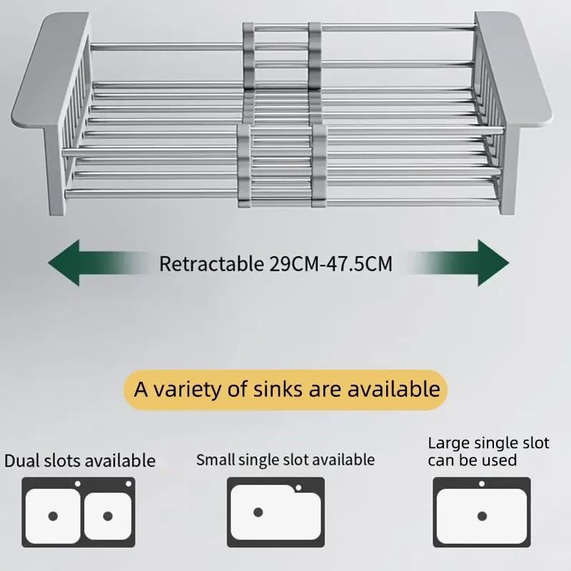 Folding Kitchen Sink Drain Rack Stainless Steel Dish Drain Basket Space Saving Sink Organizer 1