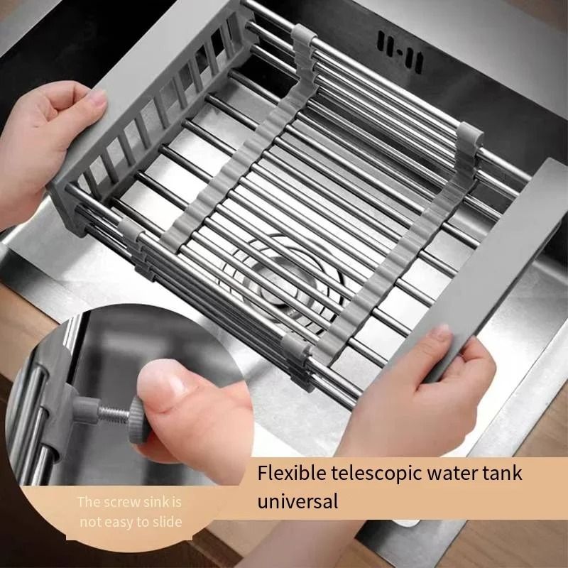 Folding Kitchen Sink Drain Rack Stainless Steel Dish Drain Basket Space Saving Sink Organizer 4