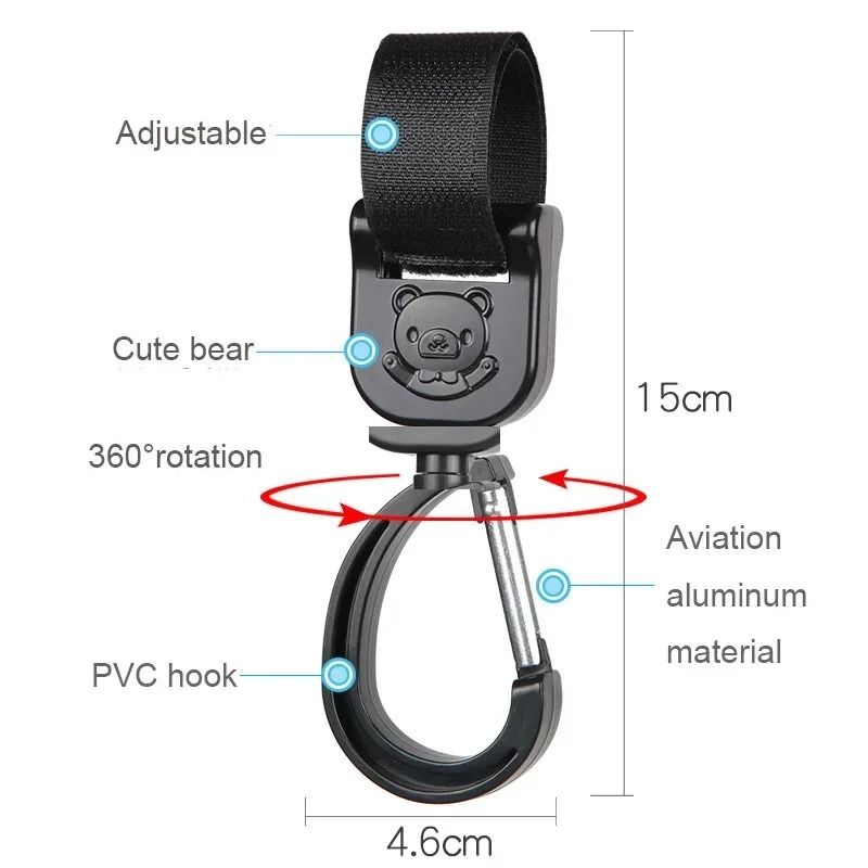 Baby Stroller Pram Hooks 360 Rotation Universal Bag Hanger Clip Set 2
