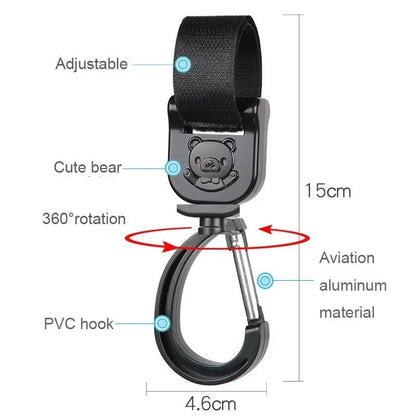 Baby Stroller Pram Hooks 360 Rotation Universal Bag Hanger Clip Set 2
