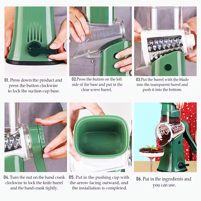Compact 5in1 Rotary Cheese Grater  Mandoline Slicer  Multifunctional Vegetable Slicer  Nut Chopper 3