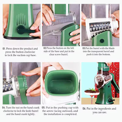Compact 5in1 Rotary Cheese Grater  Mandoline Slicer  Multifunctional Vegetable Slicer  Nut Chopper 3
