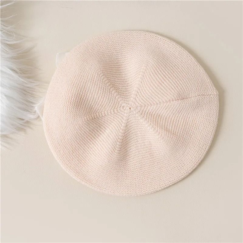 Warm Bowknot Knitted Beret Hat For Girls Soft Winter Beanie For Kids 5