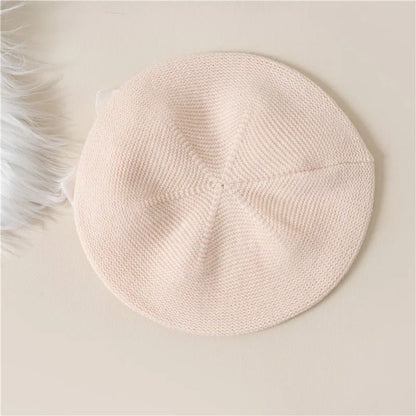 Warm Bowknot Knitted Beret Hat For Girls Soft Winter Beanie For Kids 5
