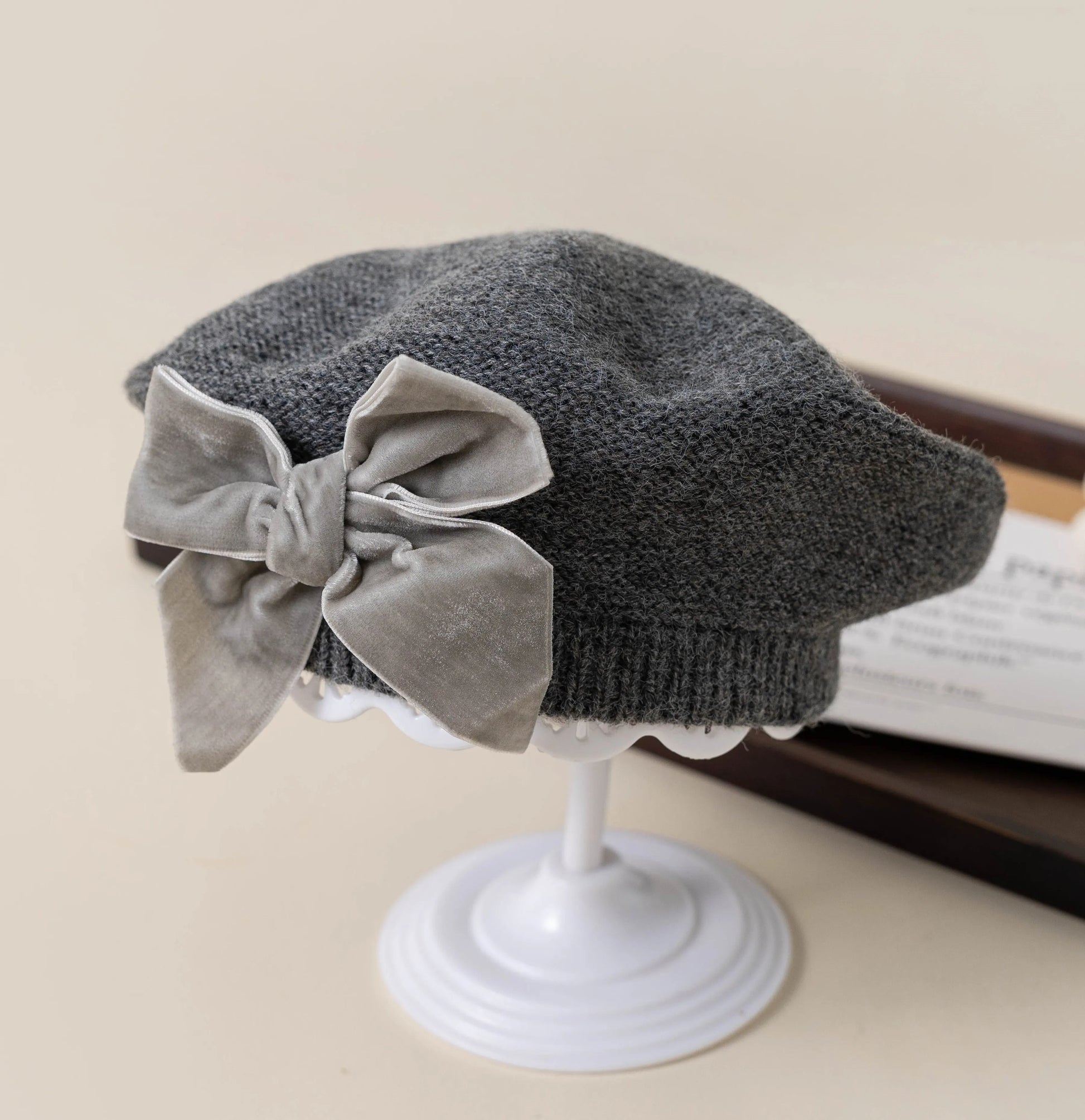 Warm Bowknot Knitted Beret Hat For Girls Soft Winter Beanie For Kids 8