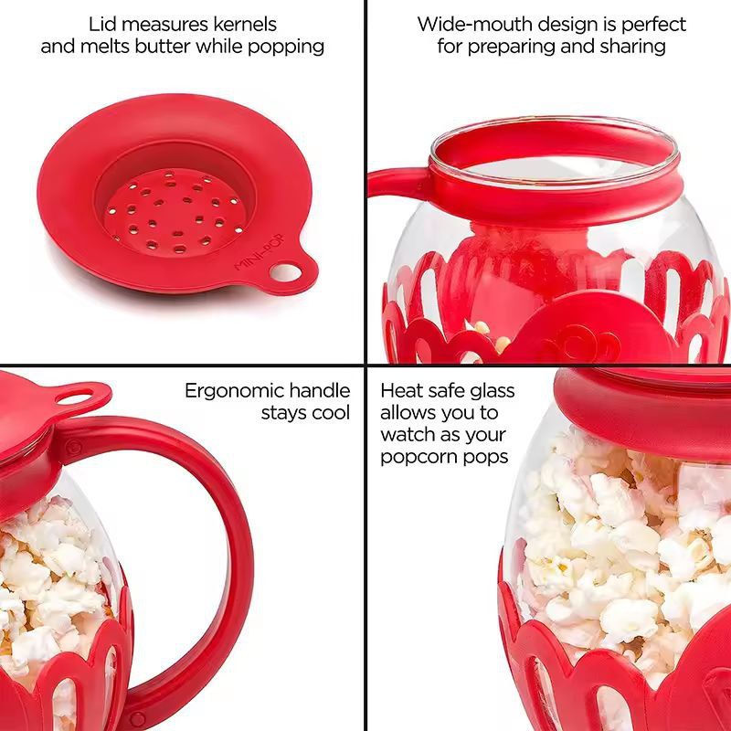 LMETJMA Glass Microwave Popcorn Popper  225 QT Easy SiliconeLid Popcorn Maker 1