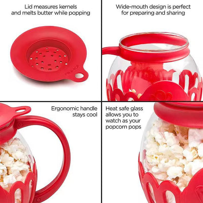 LMETJMA Glass Microwave Popcorn Popper  225 QT Easy SiliconeLid Popcorn Maker 1