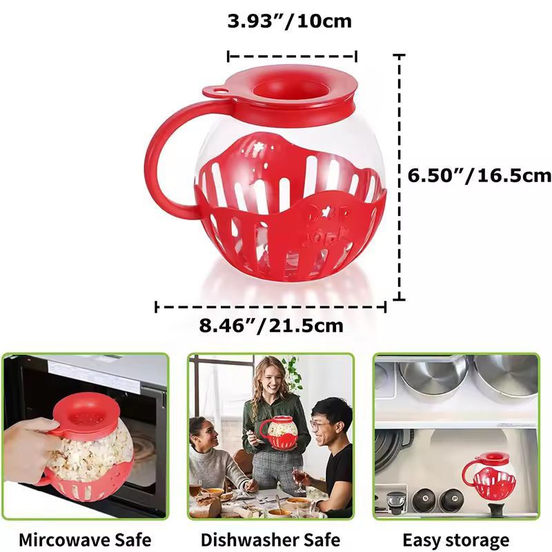 LMETJMA Glass Microwave Popcorn Popper  225 QT Easy SiliconeLid Popcorn Maker 2