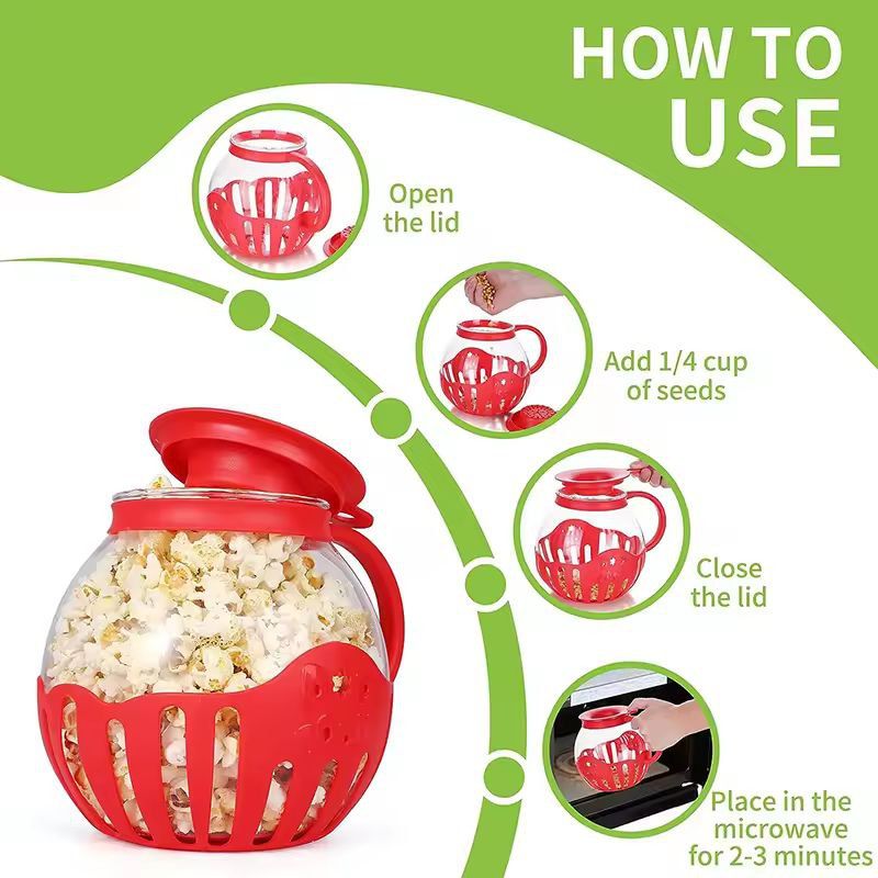 LMETJMA Glass Microwave Popcorn Popper  225 QT Easy SiliconeLid Popcorn Maker 3