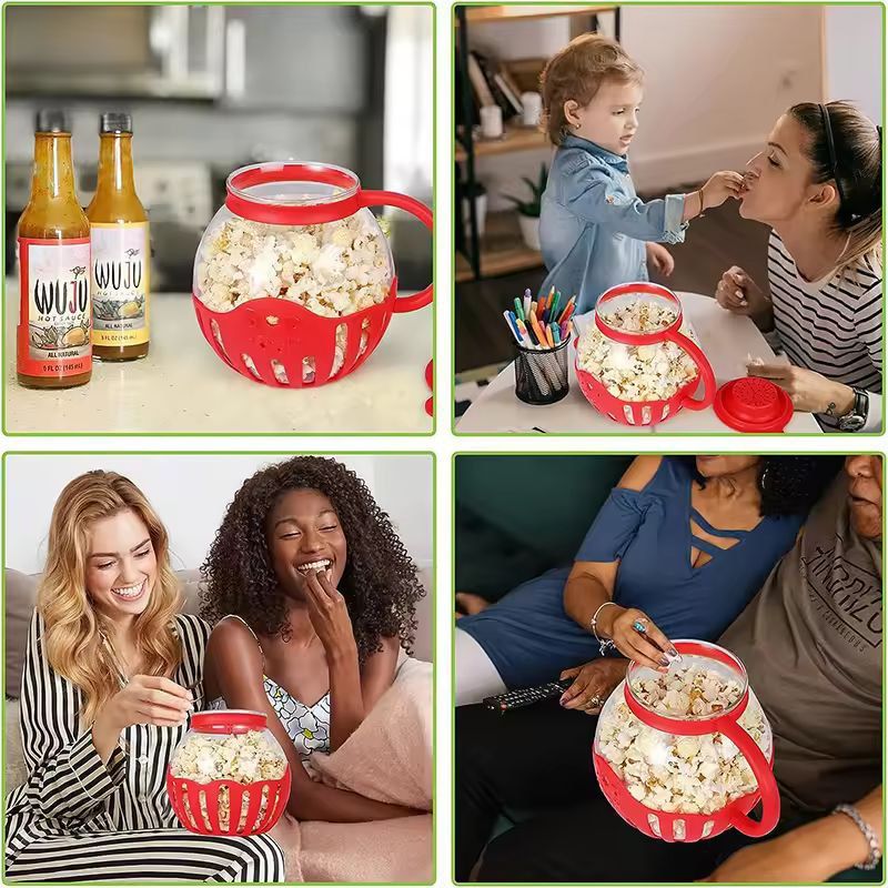 LMETJMA Glass Microwave Popcorn Popper  225 QT Easy SiliconeLid Popcorn Maker 4