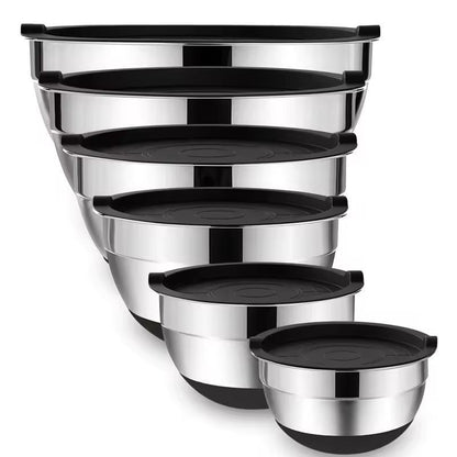 Premium Stainless Steel Mixing Bowl Set with Lids & Non-Slip Bases