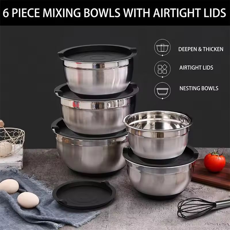 Premium Stainless Steel Mixing Bowl Set With Lids  NonSlip Bases 1