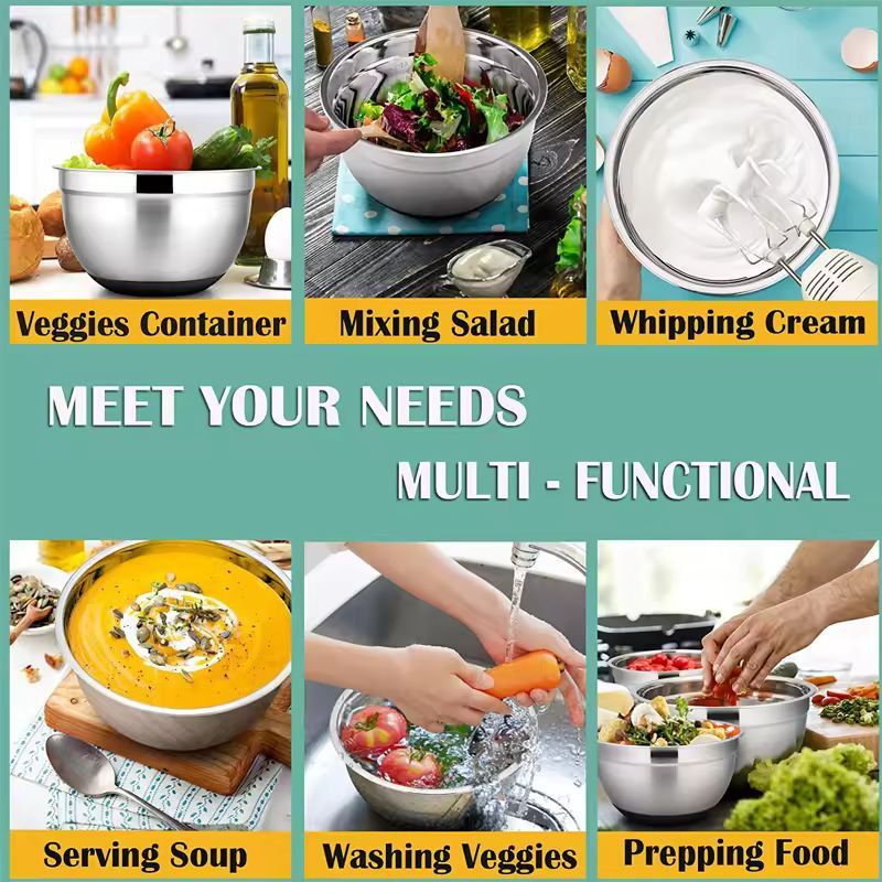 Premium Stainless Steel Mixing Bowl Set With Lids  NonSlip Bases 4