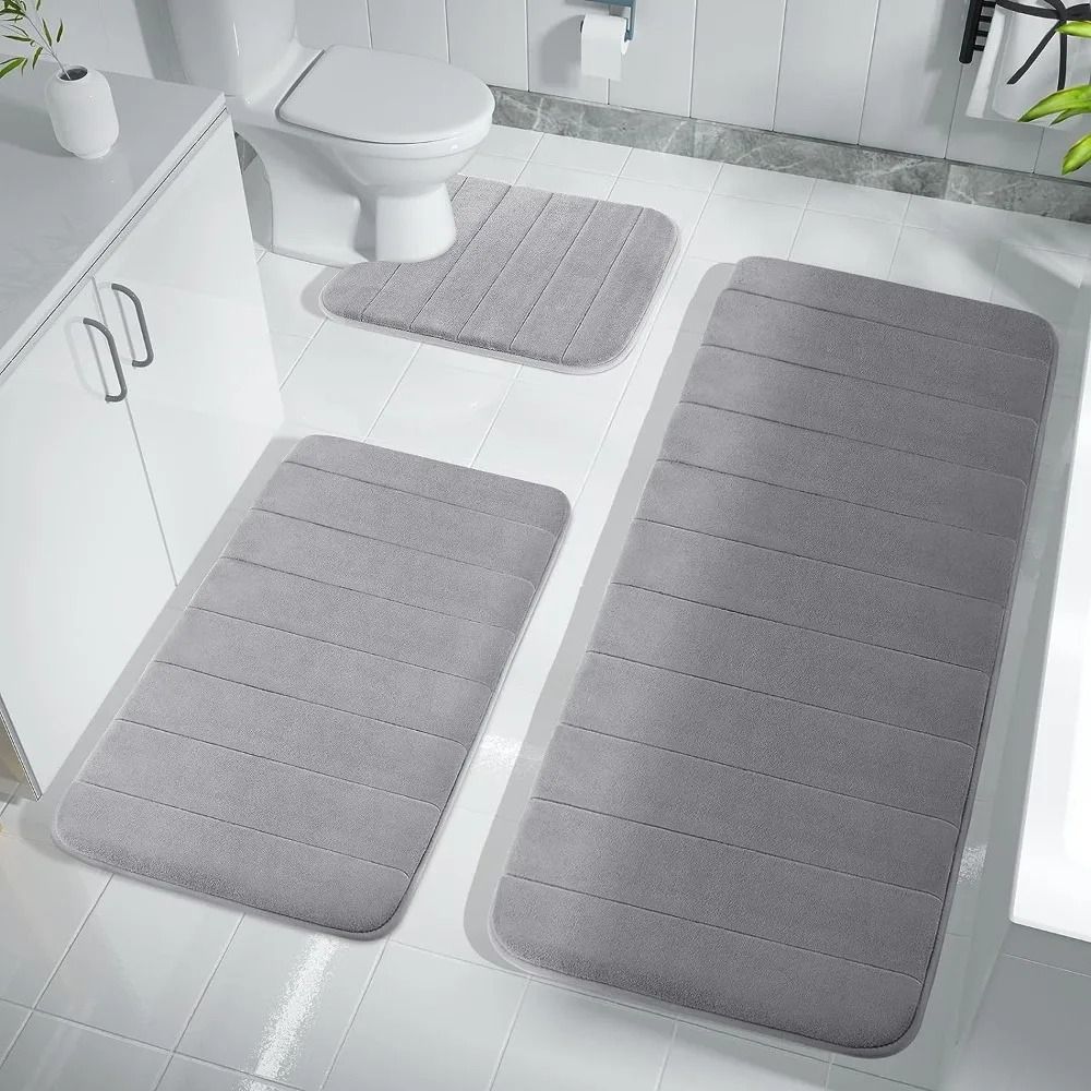 Super Absorbent Memory Foam Bath Mat Set Non Slip Bathroom Rug and Toilet Footpad