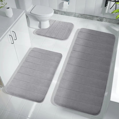Super Absorbent Memory Foam Bath Mat Set Non Slip Bathroom Rug and Toilet Footpad