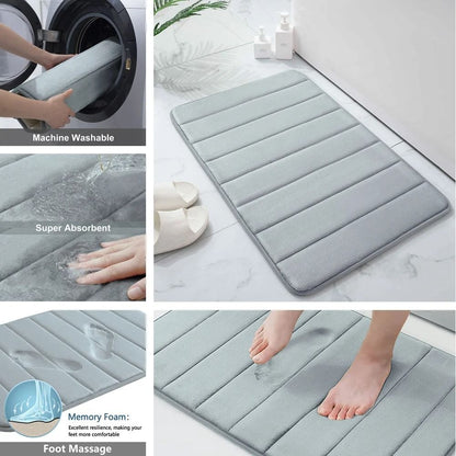 Super Absorbent Memory Foam Bath Mat Set Non Slip Bathroom Rug And Toilet Footpad 2