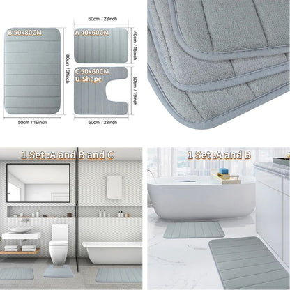 Super Absorbent Memory Foam Bath Mat Set Non Slip Bathroom Rug And Toilet Footpad 3