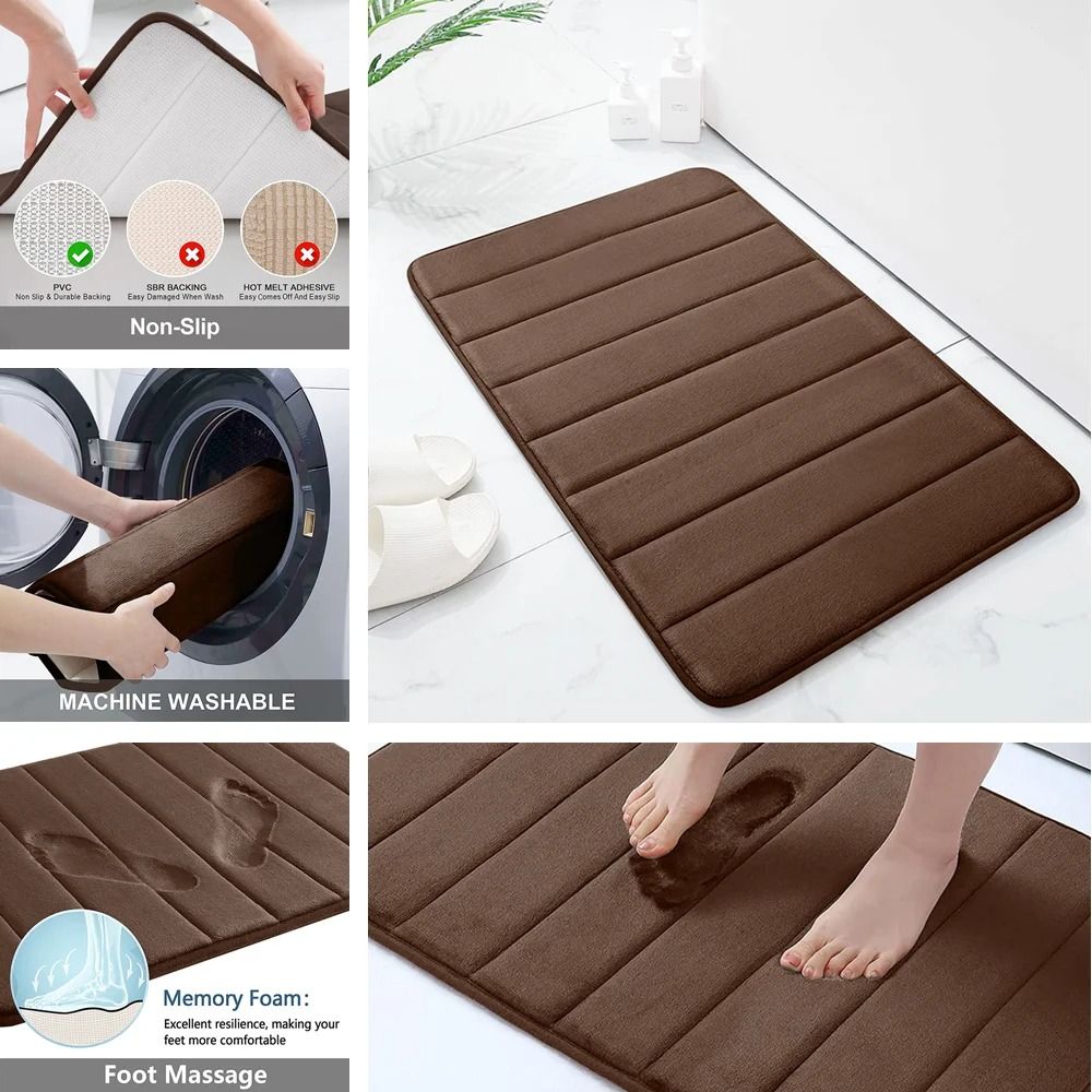 Super Absorbent Memory Foam Bath Mat Set Non Slip Bathroom Rug And Toilet Footpad 5