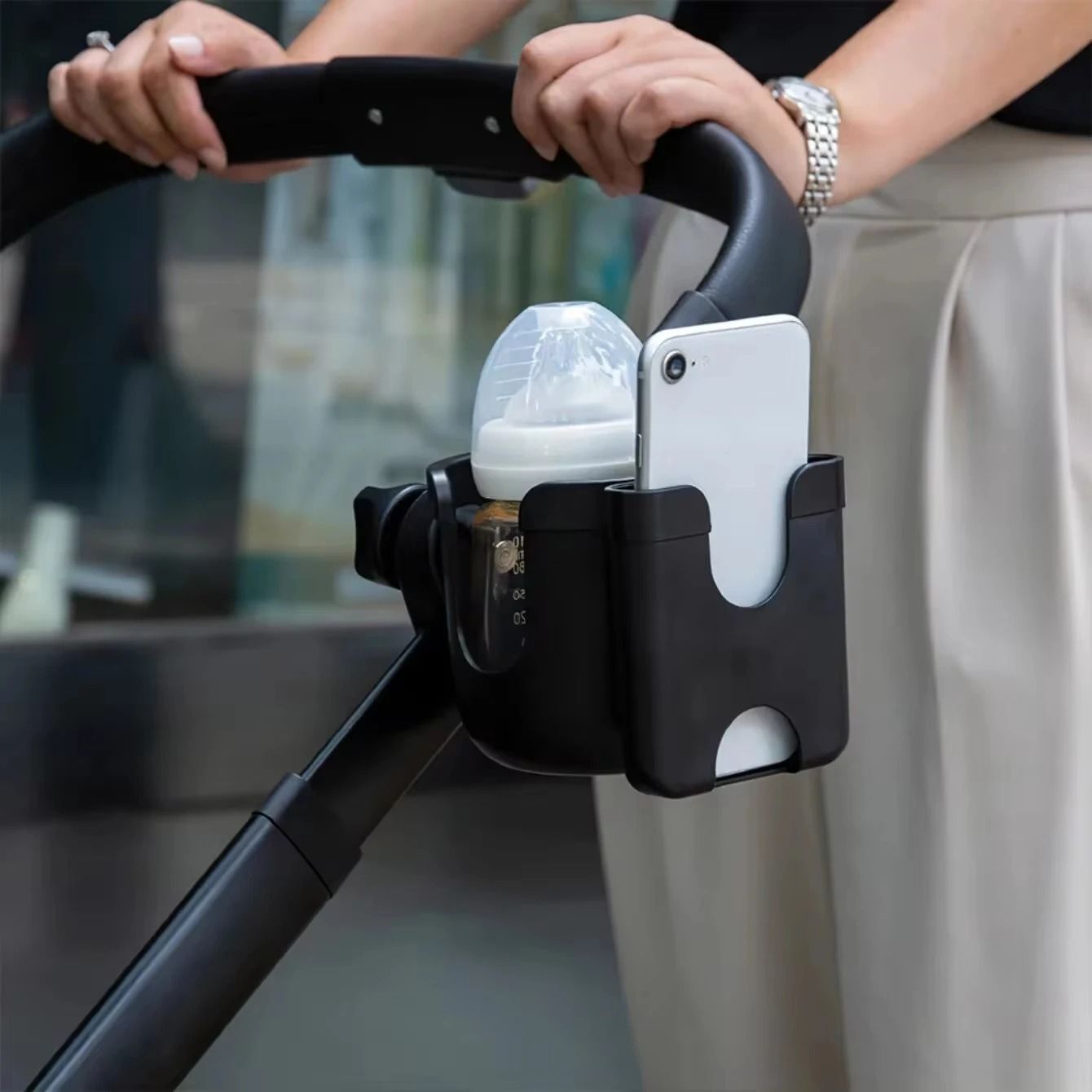 Stroller Cup and Phone Holder with Anti Slip Design for Baby Prams and Travel